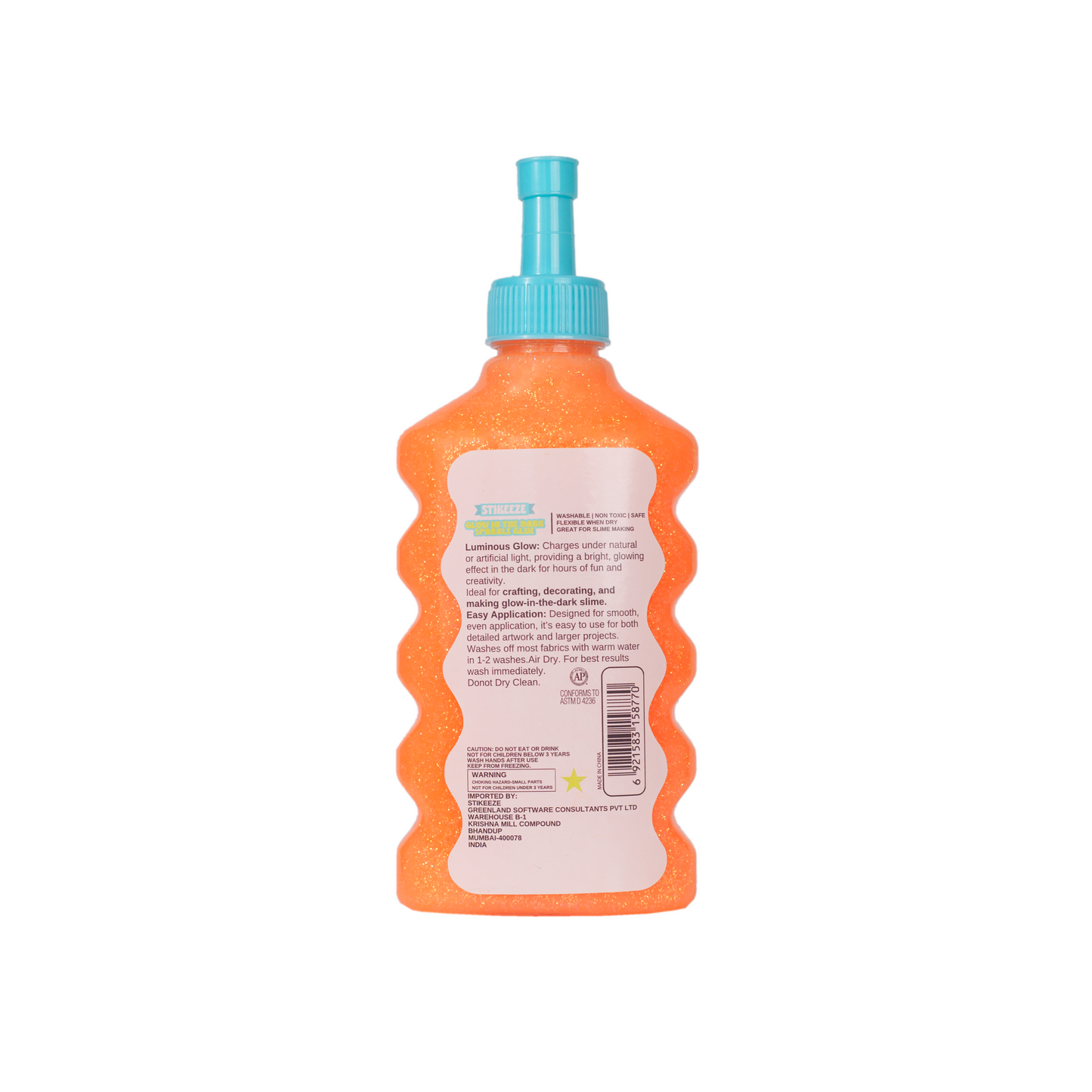Stikeeze Glow in the Dark Sparkly Glue | Neon Orange | 177ML